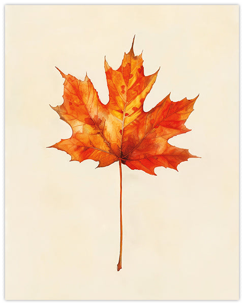 Wall art of an autumnal maple leaf on a beige background