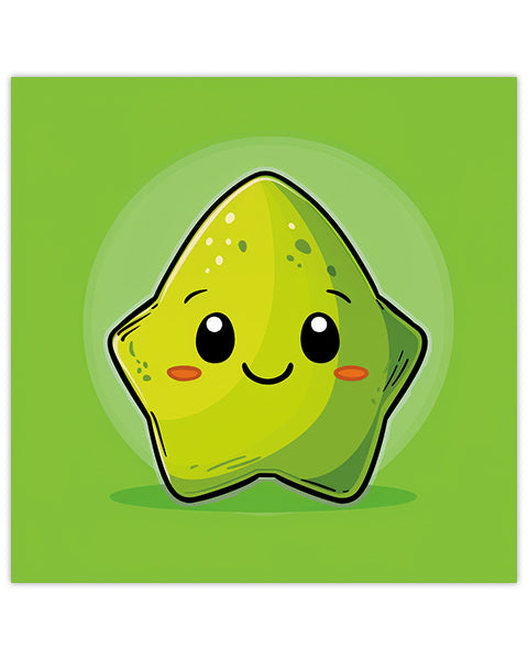 Wall art featuring a cartoon happy star fruit character on a green background