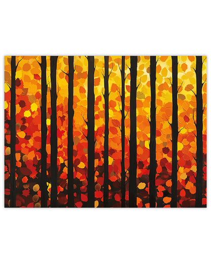 Abstract artistic depiction of autumn trees with fiery vibrant colors