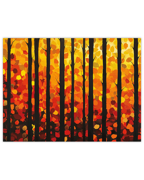 Abstract artistic depiction of autumn trees with fiery vibrant colors
